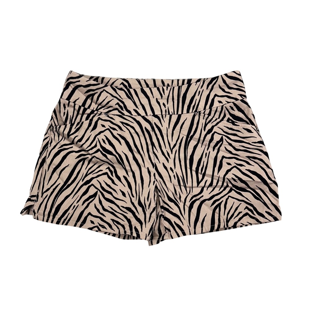 INC International Concepts Zebra Print Pull On Shorts Tan Black Women Size 12
